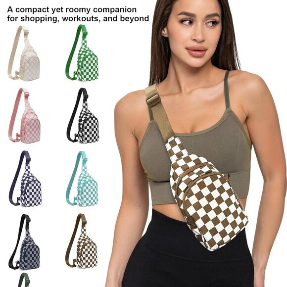 Chic Mocha Brown Checkered Sling Bag for Women - Lightweight and Versatile - Picture 5 of 7